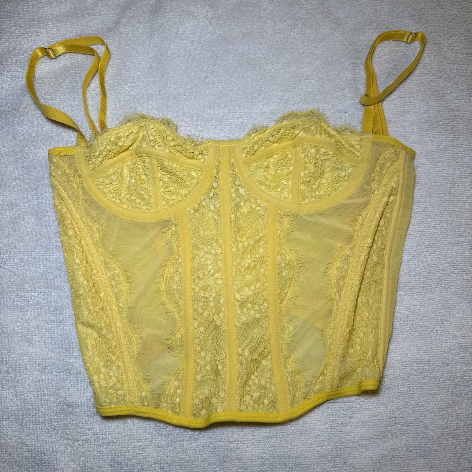 Shein Yellow Lace Corset Top Xs Bustier Mesh Boned Coquette Y2k Going Out Crop